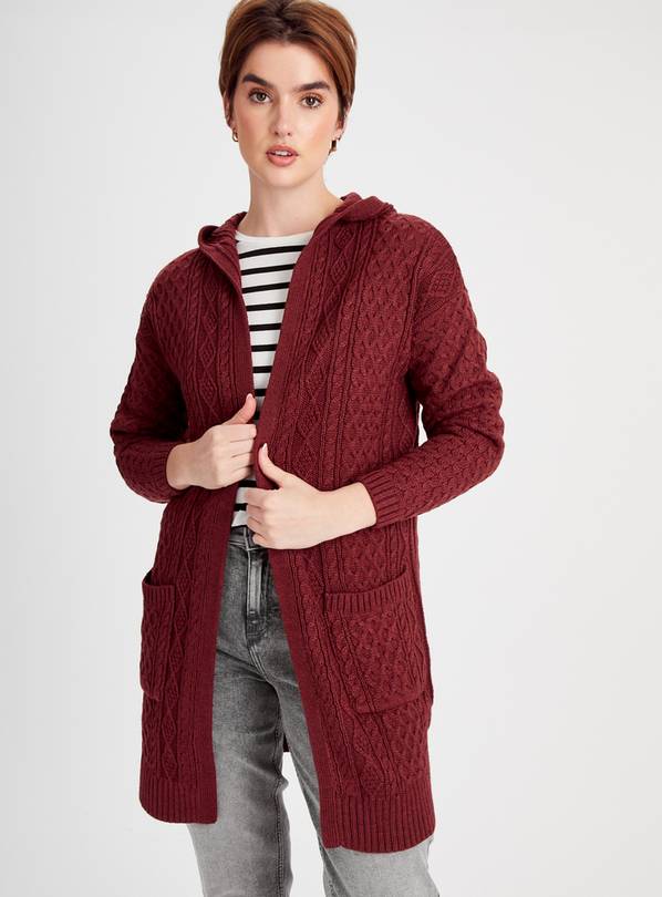 Berry Red Cable Hooded Cardigan 16
